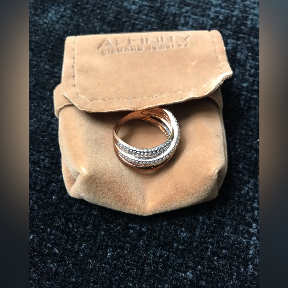 Sterling silver/plated rose gold and Diamond crossover ring